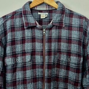 Carbon2Cobalt Jacket Mens XL Gray Burgundy Plaid Full Zip Flannel Shacket Cotton